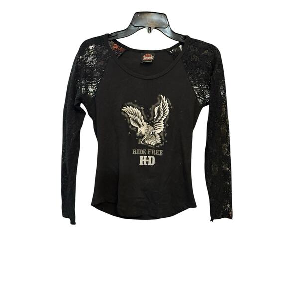 Vintage Harley Davidson Lace Long Sleeve Top Small Apache Junction Arizona - Picture 1 of 5